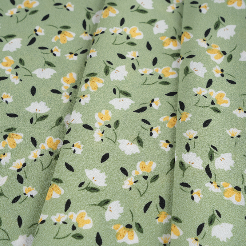 2026*75 False Twist Silk Flower Yao Crepe Stoff mit kleinem Blumendruck