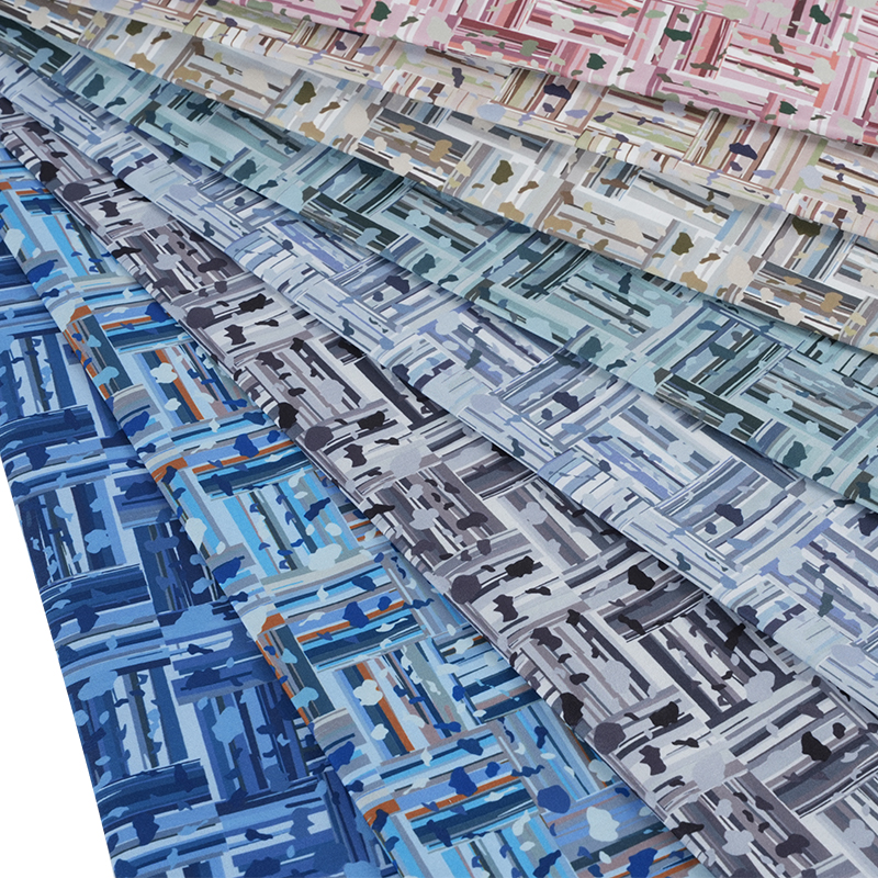 100D*40S Cooler Seidenbaumwollstoff mit abstraktem Positiv- und Negativblock-Digitaldruck